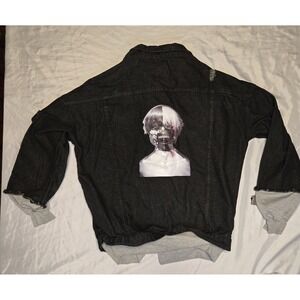 Tokyo Ghoul Anime Manga Black Denim Patch Jacket XXL Mens Pockets Stretch Grunge